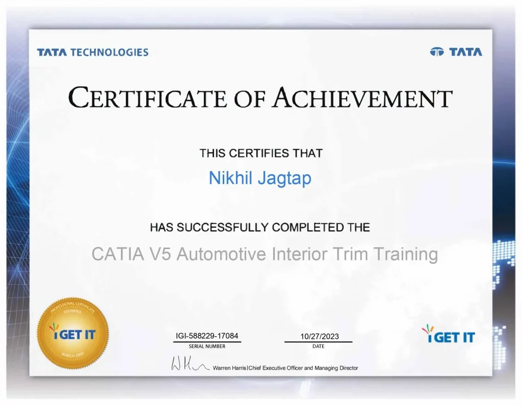 Certification courses for design engineers - CATIA V5 Certificate by Tata Technologies