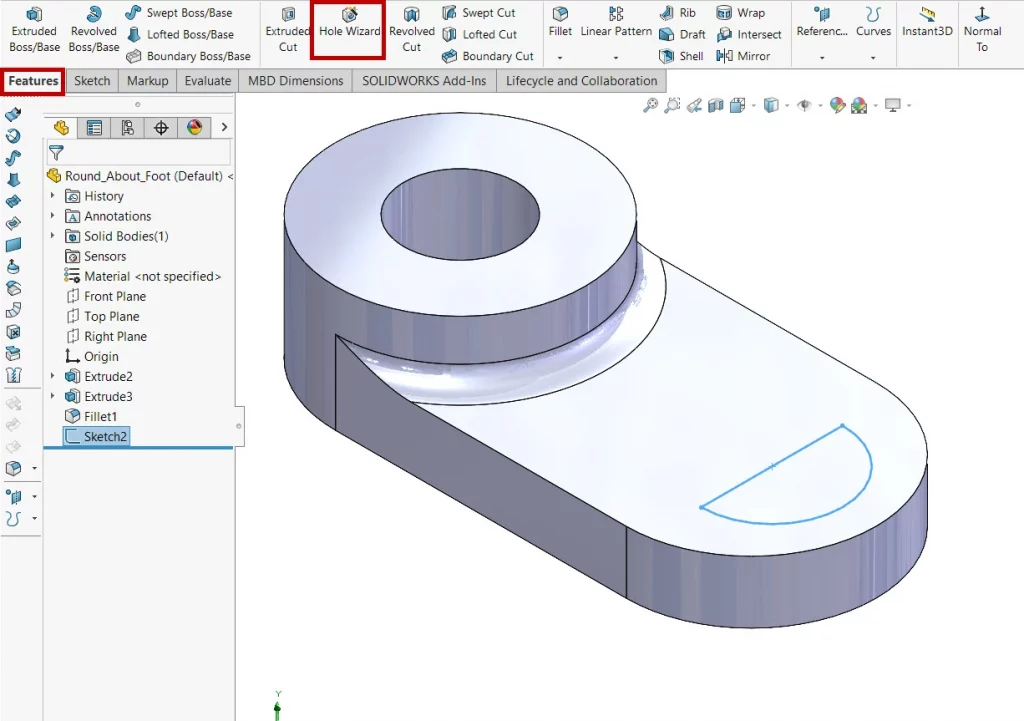 solidWorks hole wizard tool