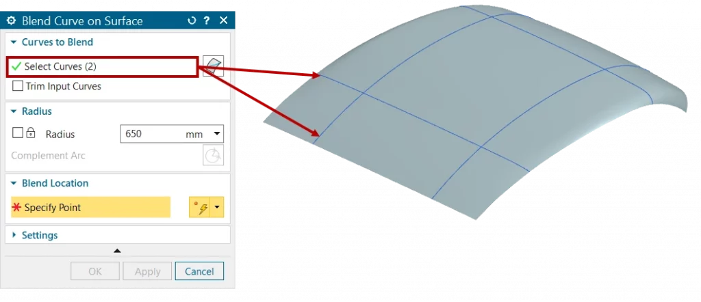 Creating Blend Curve on Surface using Siemens Nx